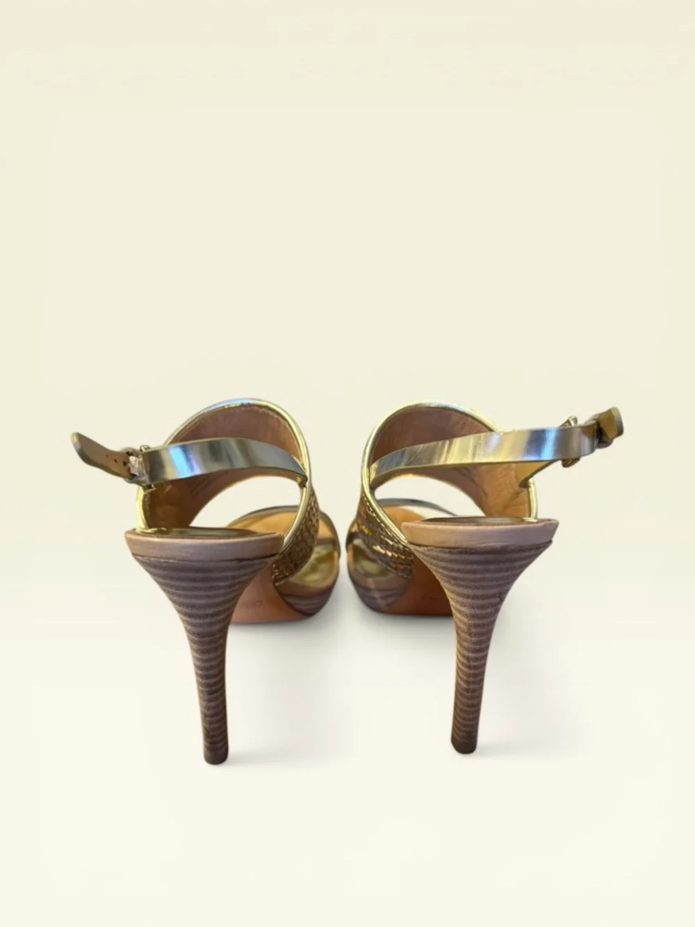 Coach Steffi Gold Open Toe Slingbag Heels - Picture 6 of 8